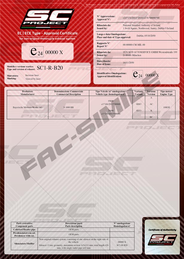 facsimile homologation Euro5 euro4